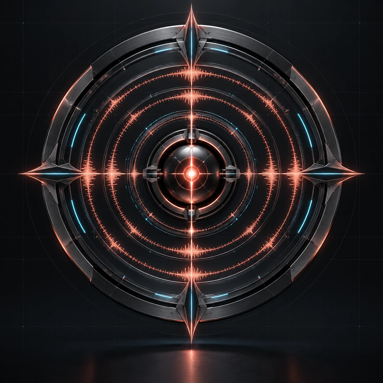 Concentric waveform disc around a central node with four micro-ripple rings.